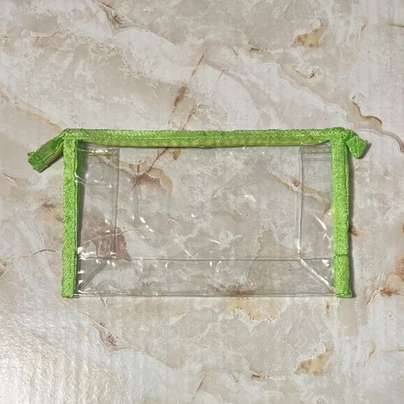 5" X 8.5" See Thru Zipper Cosmetic Bag with Green Colored Trim - Picture 1 of 2